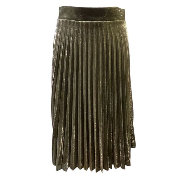 Lulu's Dresses & Skirts - Lulu's Pleated Skirt Gold Metallic NEW Lined Stretch Holiday Midi Star Shine XS